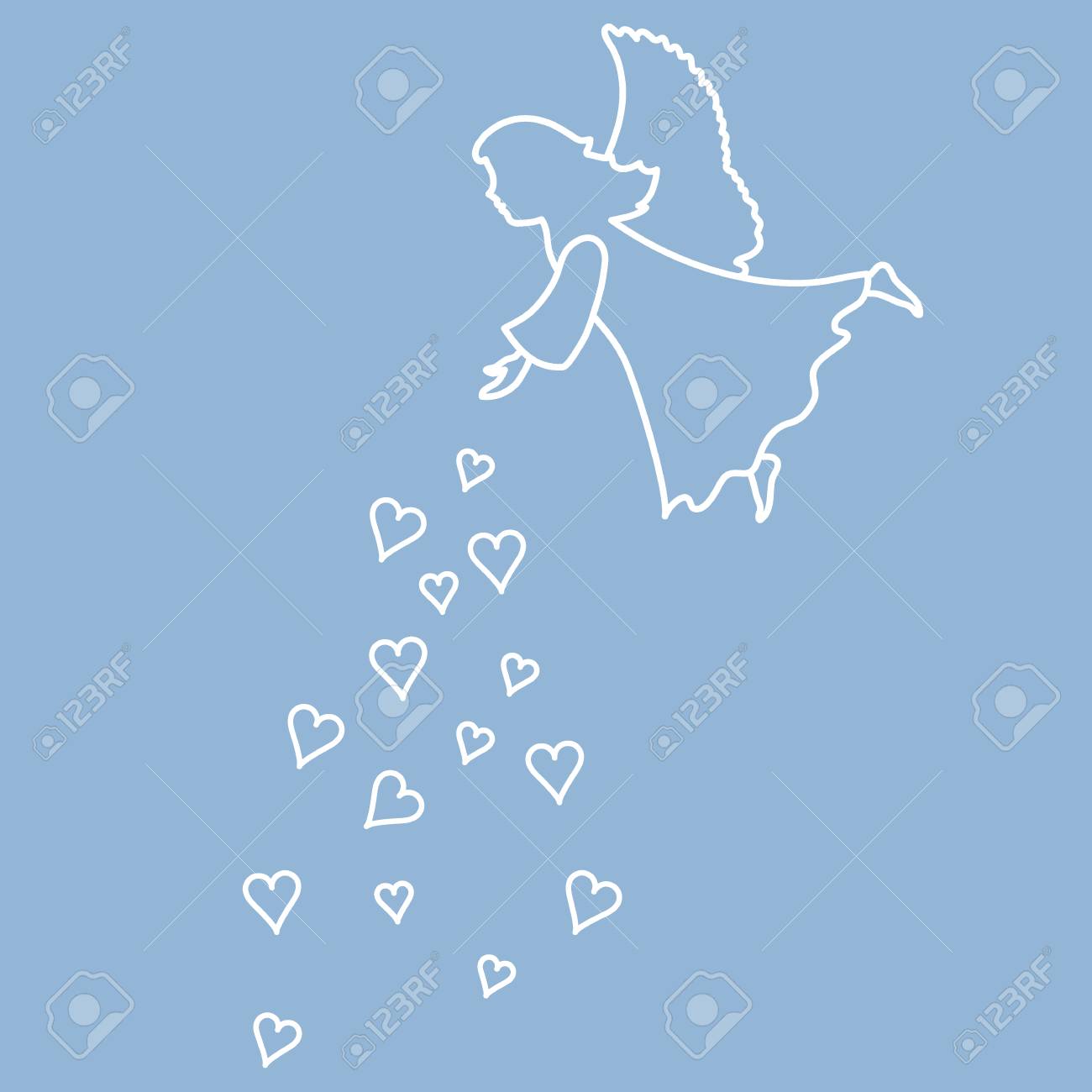 かわいいイラスト 心のシャワーを浴びて天使 愛のシンボル 横断幕やポスター印刷のデザイン のイラスト素材 ベクタ Image