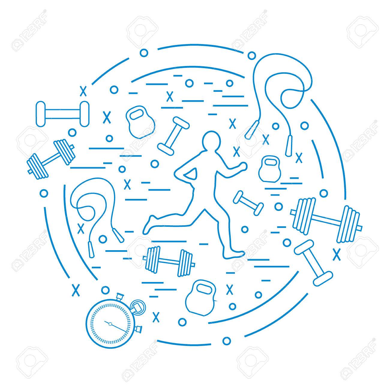 ジョギングの人とさまざまな種類のスポーツ用品は円形に配置のベクトル イラスト スキップ ロープ ストップウォッチ ダンベル その他のアイコンを含みます のイラスト素材 ベクタ Image ジョギングの人とさまざまな種類のスポーツ用品は円形に配置のベクトル イラスト スキップ ロープ ストップウォッチ ダンベル その他のアイコンを含みます のイラスト素材 ベクタ Image