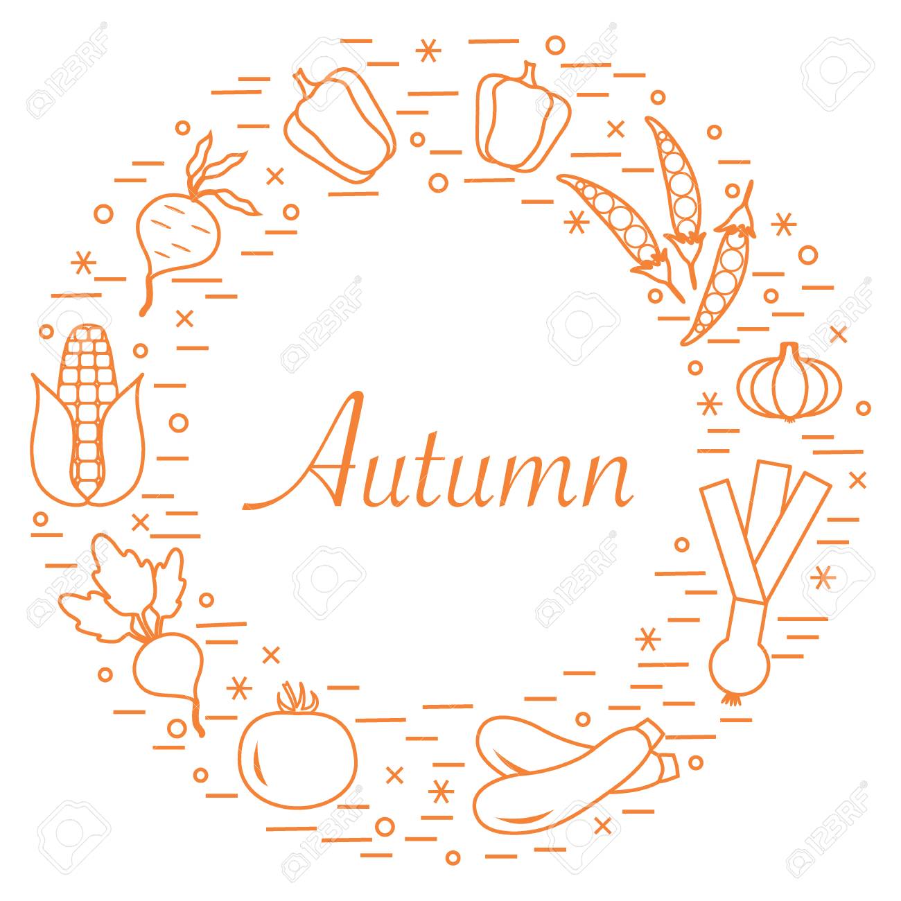 円形に配置別秋季節野菜のキュートなイラスト のイラスト素材 ベクタ Image