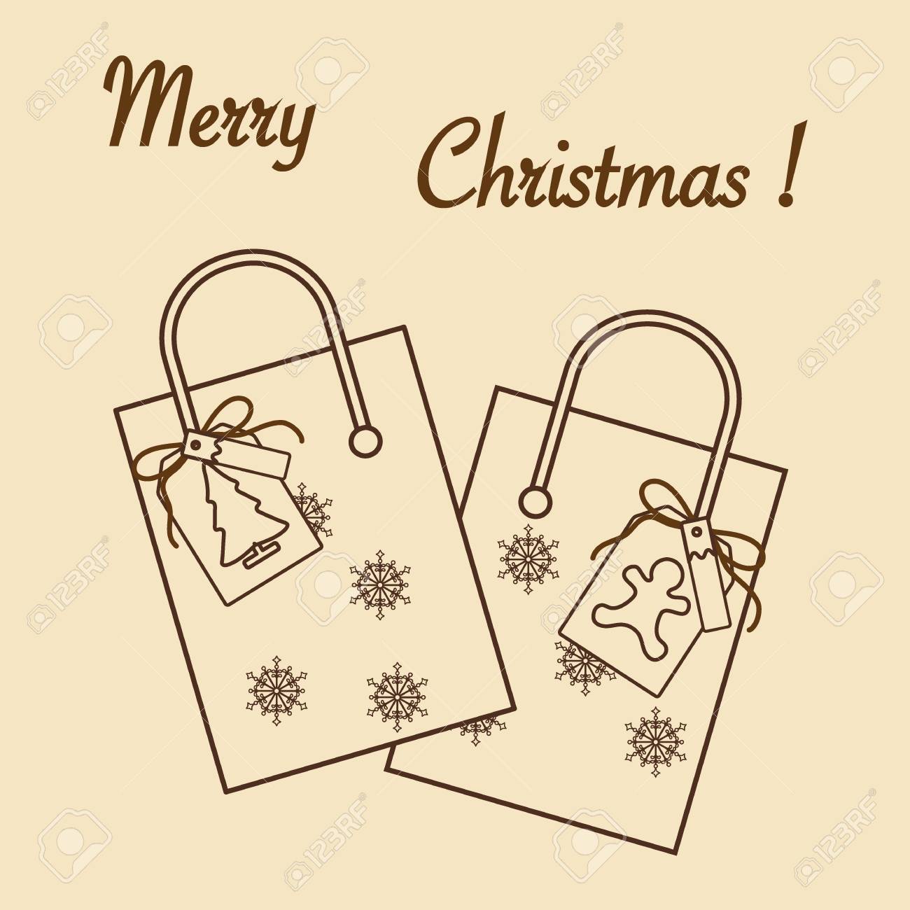 かわいいベクター イラスト 2 ギフト バッグ雪の結晶やクリスマス ツリーとジンジャーブレッド人のタグ クリスマス セールとショッピングのコンセプト のイラスト素材 ベクタ Image