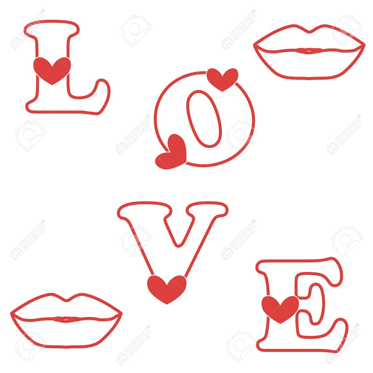 Love Letter With Hearts And A Kisses, Love Symbol. Design For ...