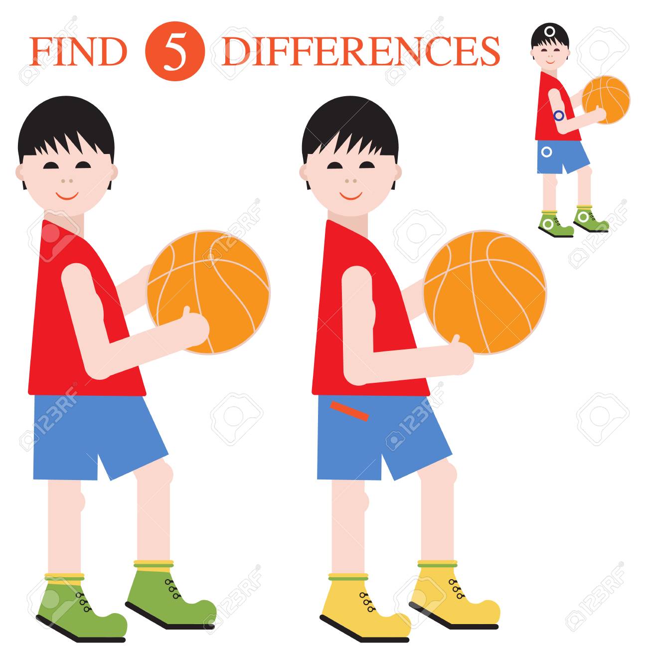 ボールを持つバスケットボール選手 5つの違いを見つける 子供のための教育ゲーム のイラスト素材 ベクタ Image ボールを持つバスケットボール選手 5つの違いを見つける 子供のための教育ゲーム のイラスト素材 ベクタ Image