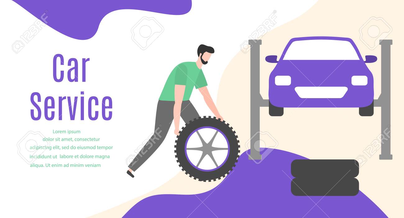 Car service vector illustration concept. Car, man, wheel, repair tools. Auto diagnostics center, automobile maintenance station. Tire service, sale of spare parts, repair. Design for web, app, print - 134002586 Car service vector illustration concept. Car, man, wheel, repair tools. Auto diagnostics center, automobile maintenance station. Tire service, sale of spare parts, repair. Design for web, app, print - 134002586