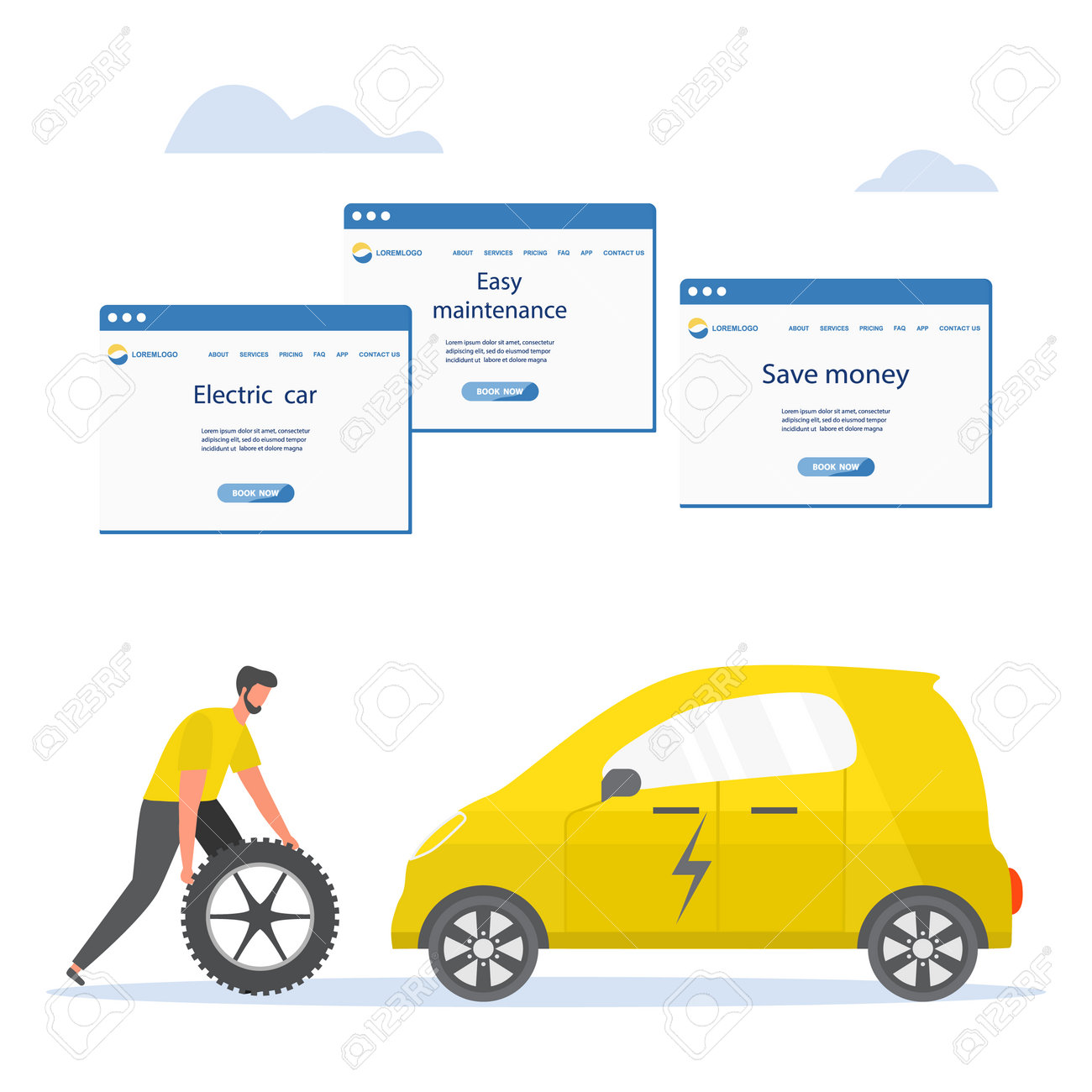 Vector illustration Repair, service, maintenance of electric car. Green energy. New transport eco technologies. ECO friendly. Environmental Protection. Zero emission. Design for web, print - 169848262 Vector illustration Repair, service, maintenance of electric car. Green energy. New transport eco technologies. ECO friendly. Environmental Protection. Zero emission. Design for web, print - 169848262