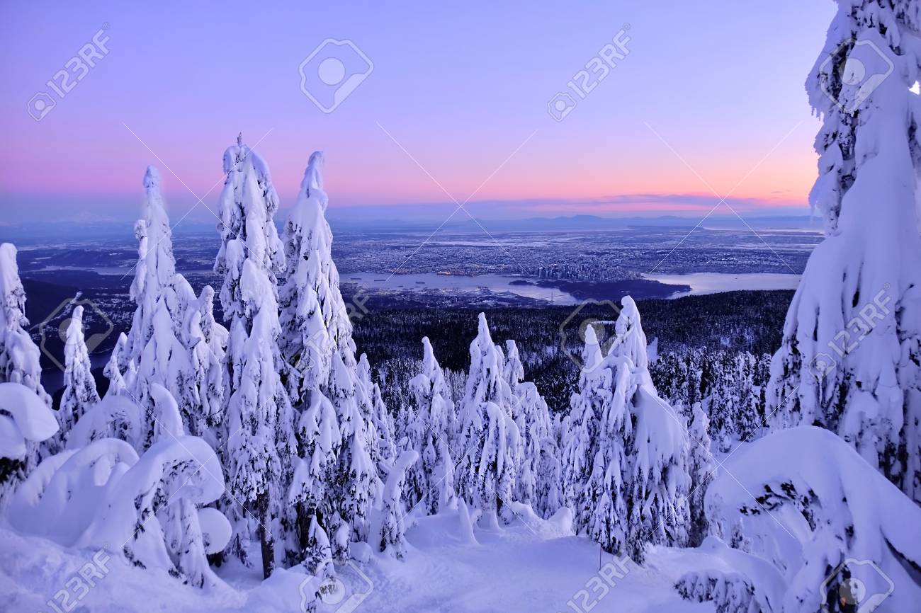 Vancouver Skyline In Sunrise From Cypress Mountain In Winter