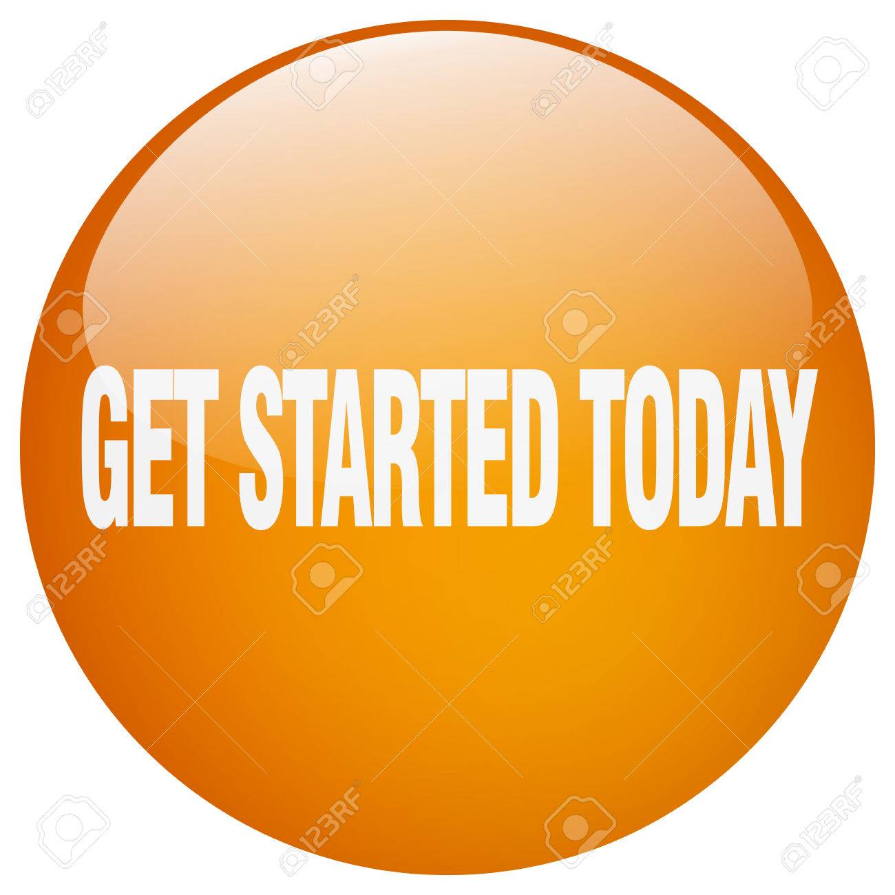 Comience Hoy Mismo Aislado En Gel Botón Redondo De Color Naranja Empuje