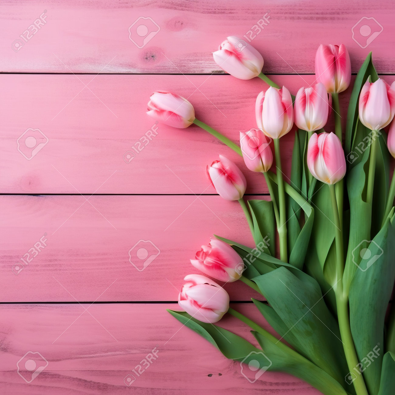 Tulip Border With Copy Space. Bouquet Of Pink Tulips Flowers On Pink  Vintage Wooden Background. Beautiful Frame Composition Of Spring Flowers  Stock Photo, Picture and Royalty Free Image. Image 200483573., image size:1300x1300