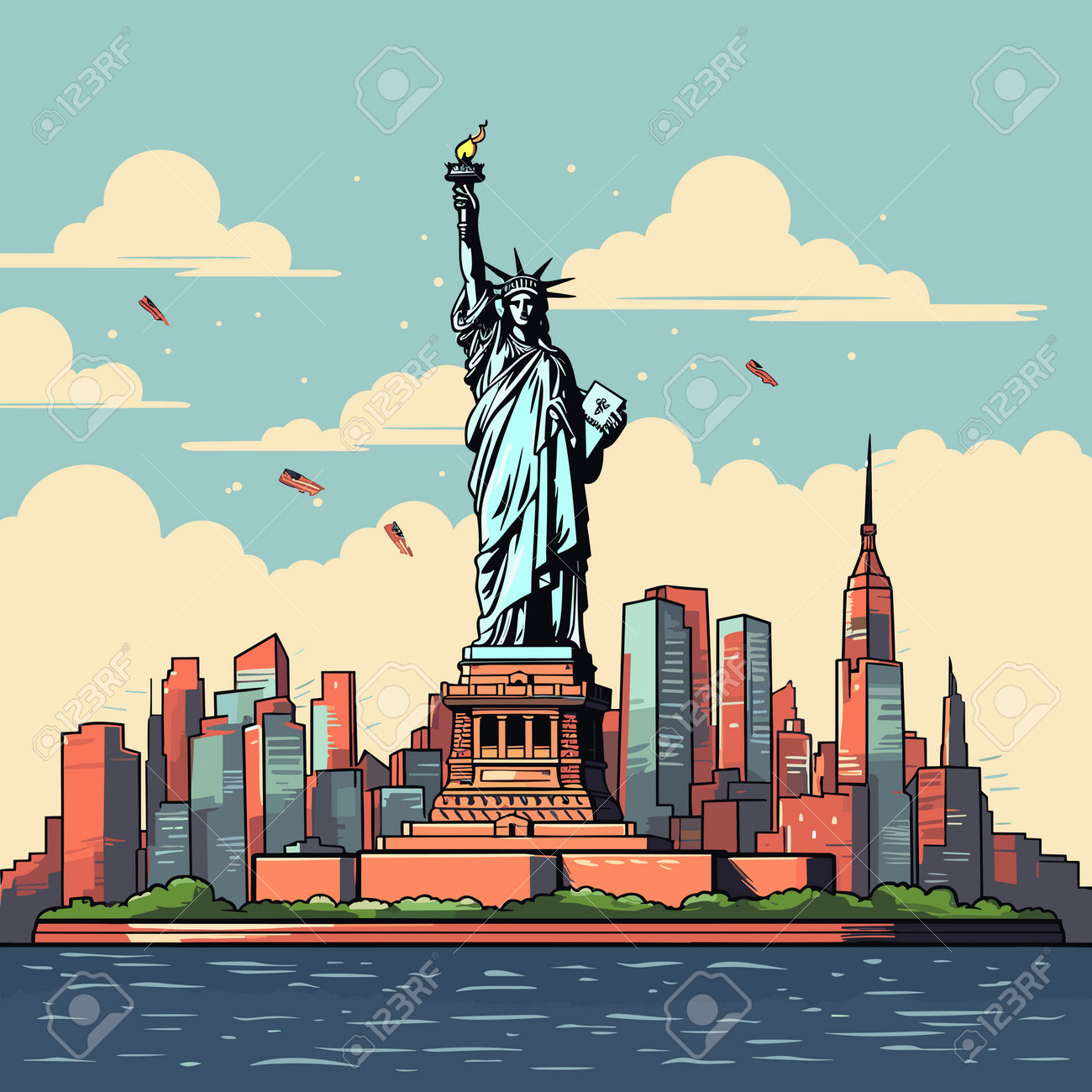 Statue Of Liberty Hand-drawn Comic Illustration. Statue Of Liberty. Vector  Doodle Style Cartoon Illustration Royalty Free SVG, Cliparts, Vectors, and  Stock Illustration. Image 210639389., image size:1300x1300