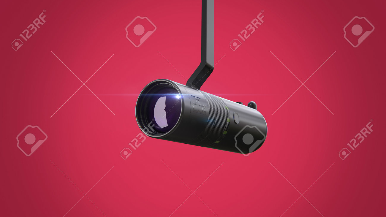 Security CCTV wireless camera with lens flare isolated on red background 3d render. - 160499402 Security CCTV wireless camera with lens flare isolated on red background 3d render. - 160499402