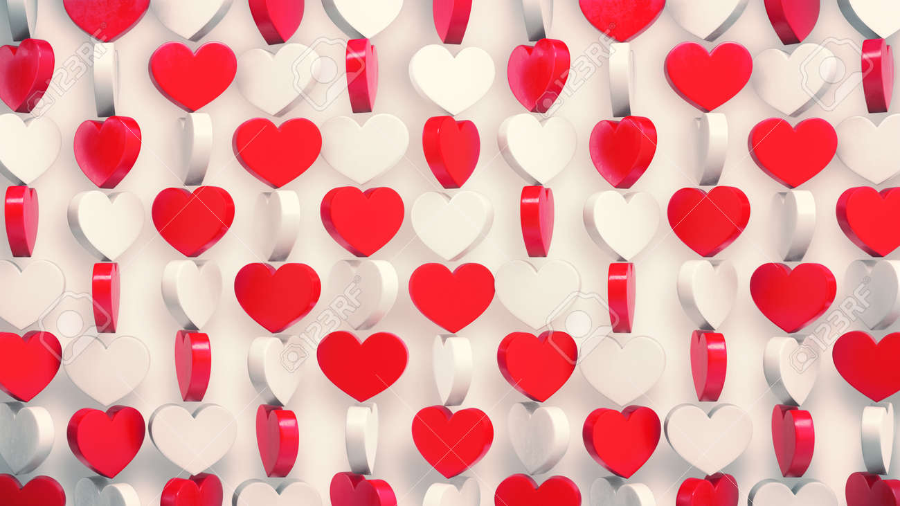 Red and white hearts pattern 3d render. Rotating of valentine's symbols on white background. - 169603095 Red and white hearts pattern 3d render. Rotating of valentine's symbols on white background. - 169603095