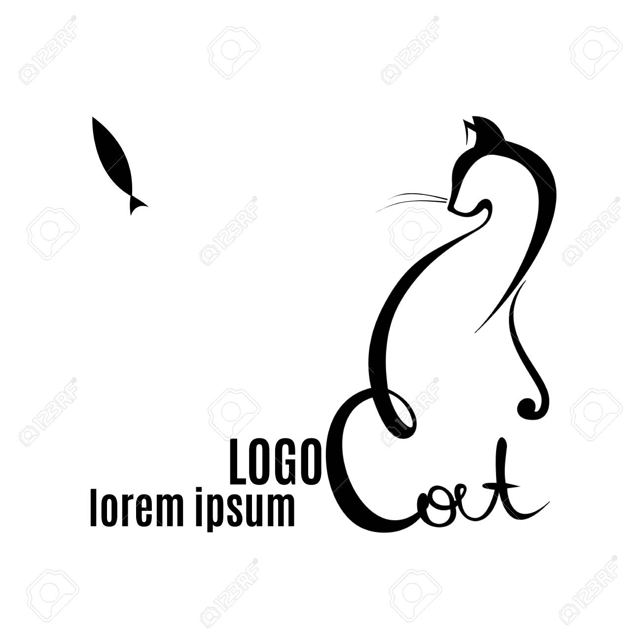 Logo Vectoriel Abstrait Chat Avec Elements De Lettrage Icone De Contour De Chat Et De Poisson Logo Noir Animal De Compagnie Isole Sur Fond Blanc Element De Design Abstrait Illustration Vectorielle Clip