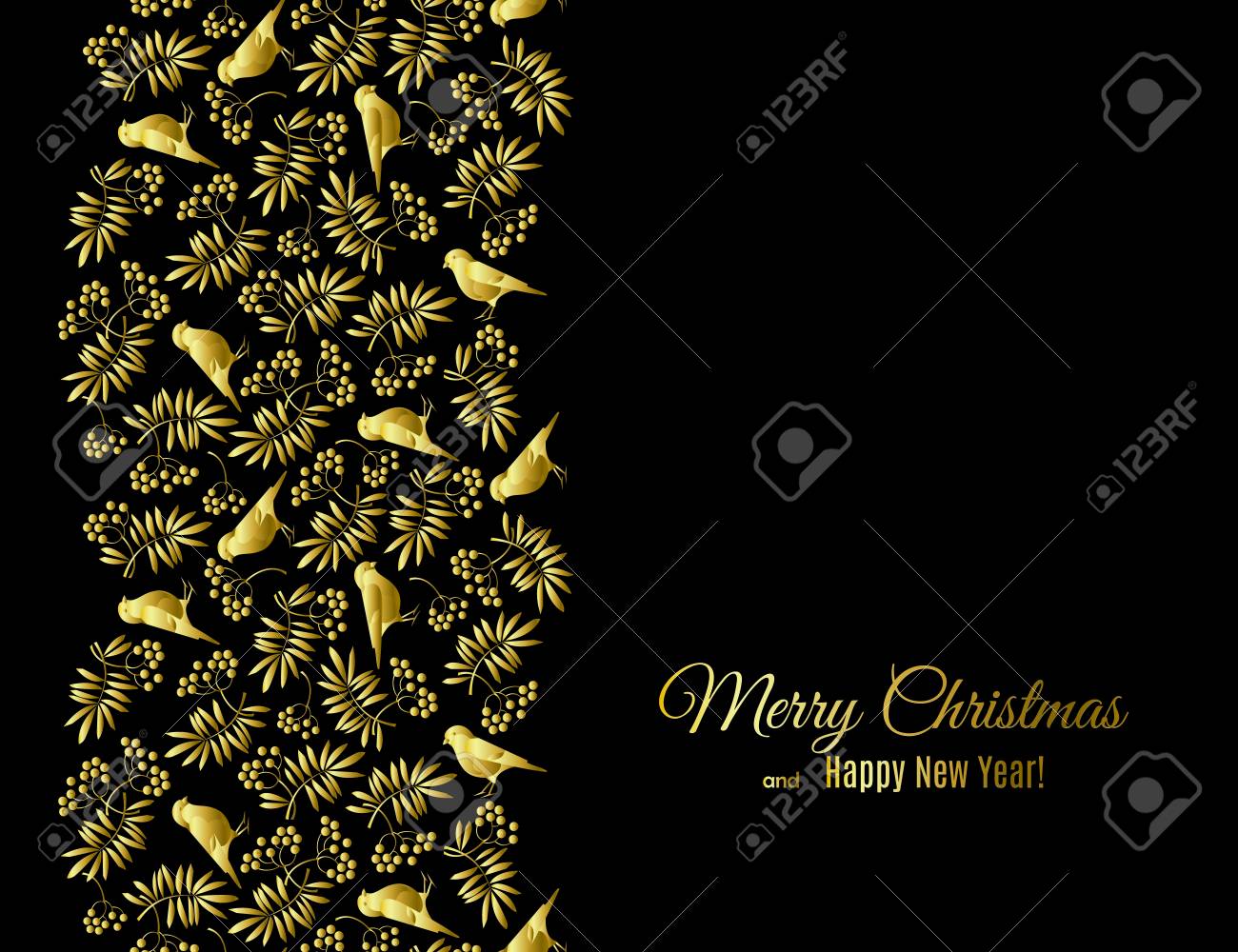New Years Foliage >> Merry Christmas And Happy New Year Greeting Card With Bullfinch New Years Foliage >> Merry Christmas And Happy New Year Greeting Card With Bullfinch