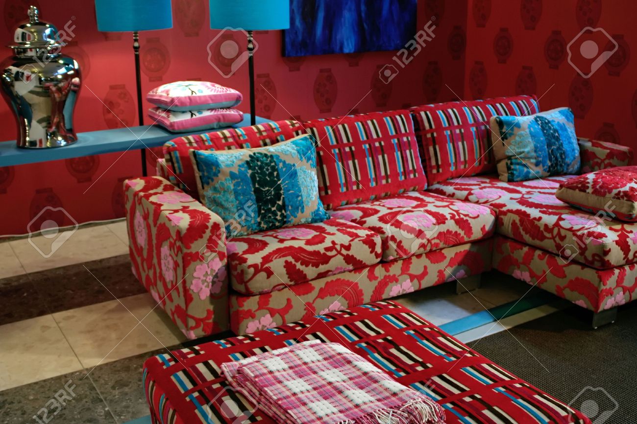 design of living,room in bright kitsch style