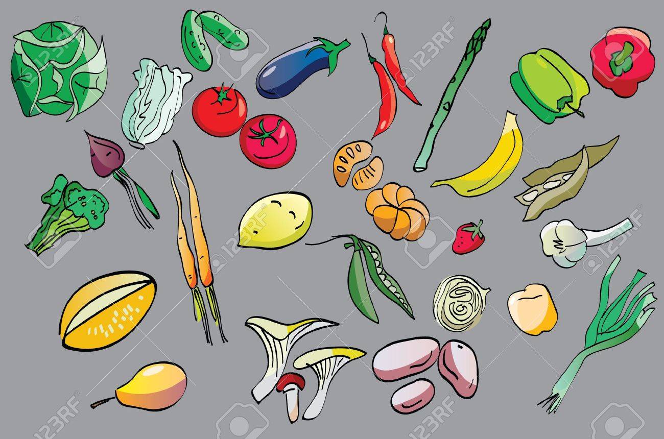 果物や野菜のクリップアートのイラスト素材 ベクタ Image