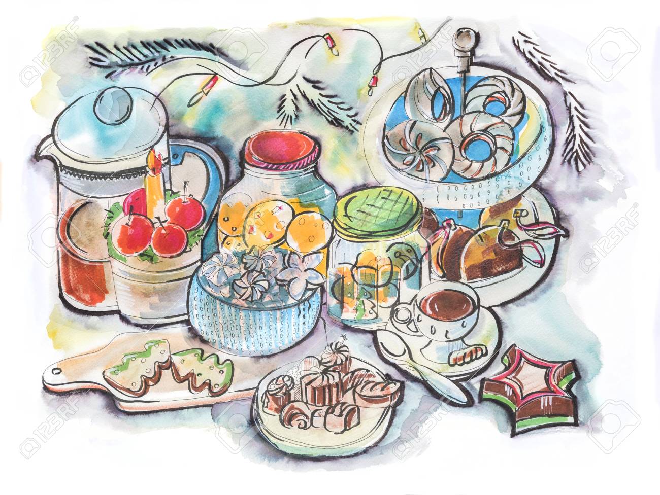 新年会の描き下ろしイラストを手します の写真素材 画像素材 Image