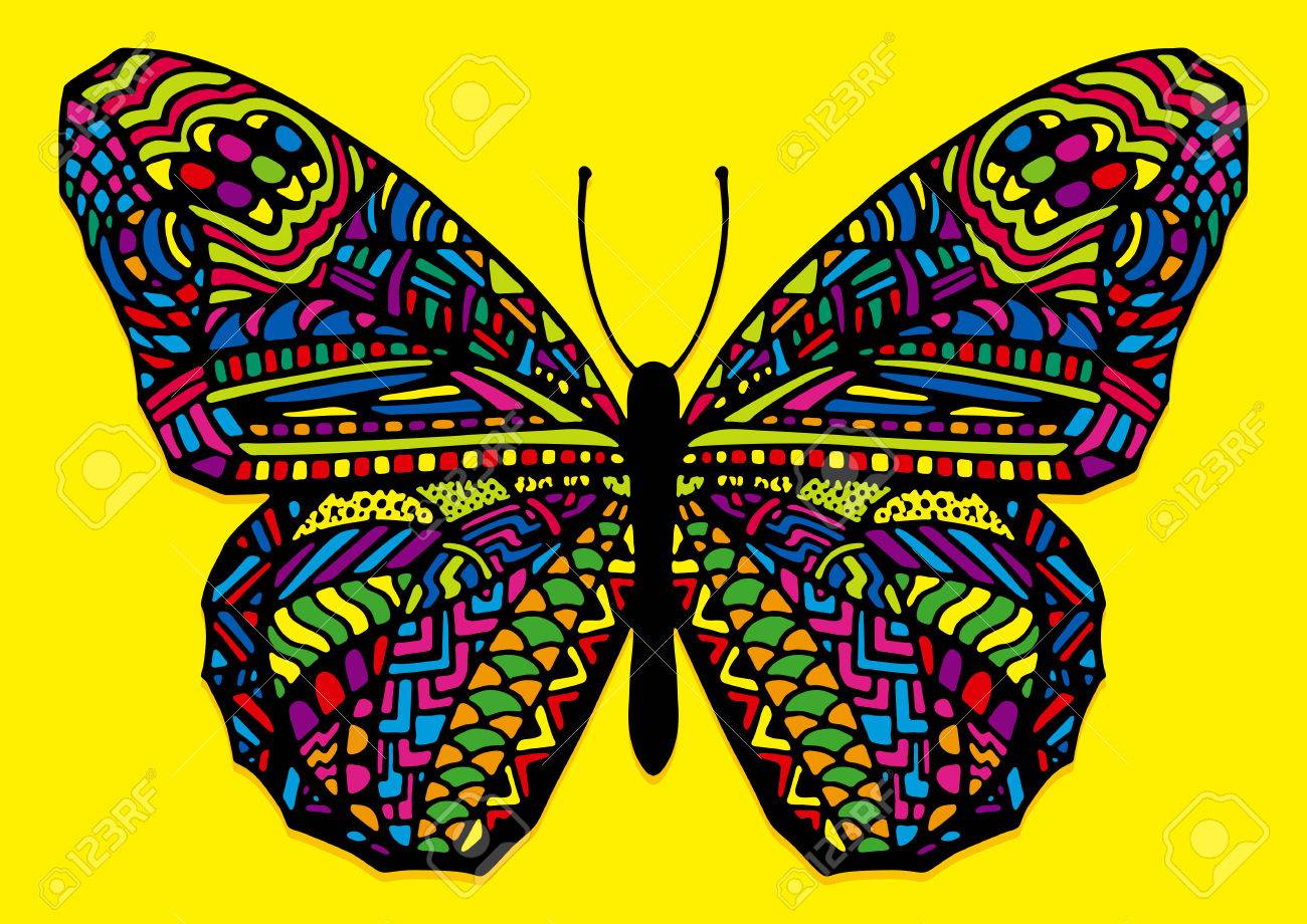 Vector Colorful Hand Drawn Zentangle Style Butterfly Royalty Free Cliparts Vectors And Stock Illustration Image 43882089