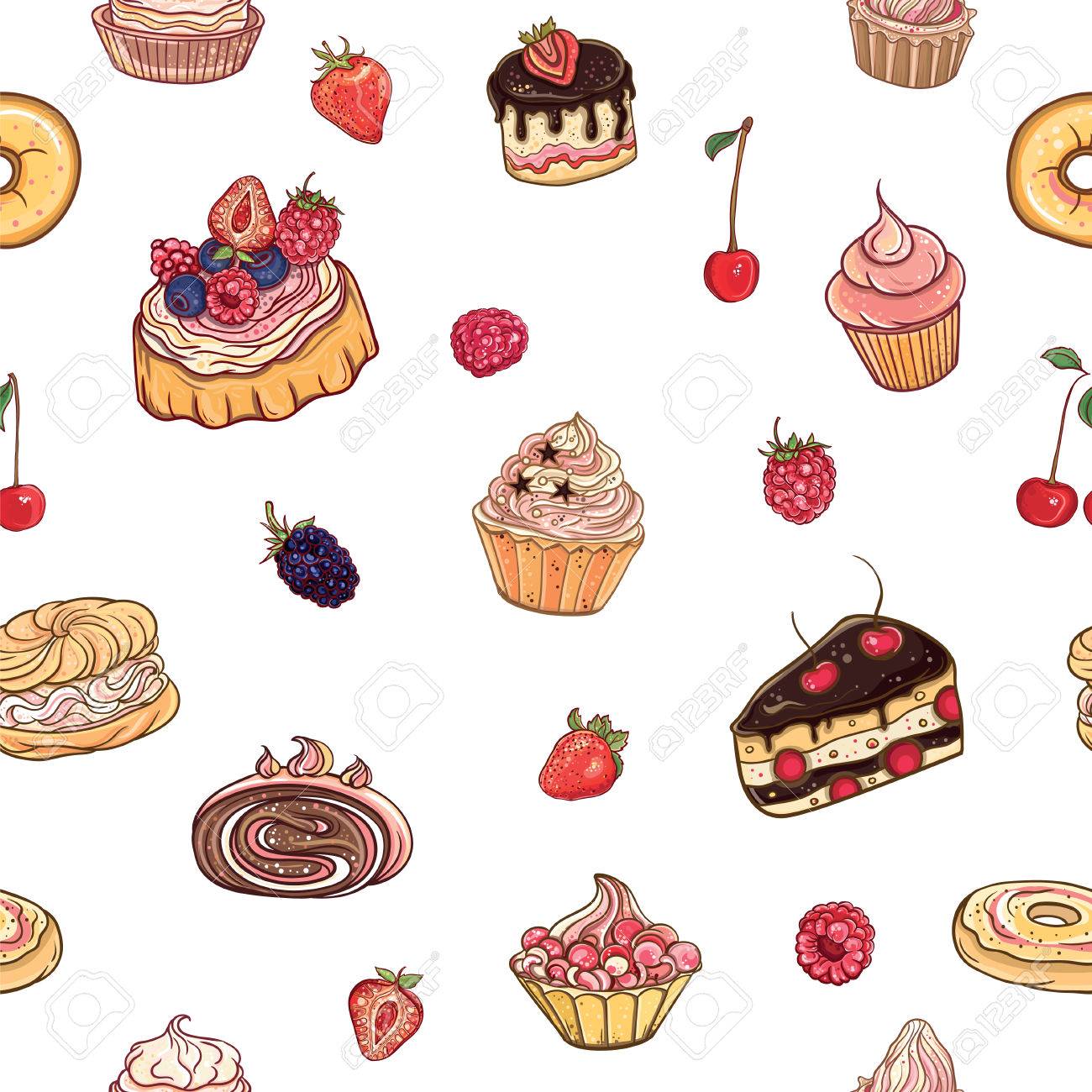 Patrón Sin Fisuras La Hora De Dulce Vector Colorido Delicioso