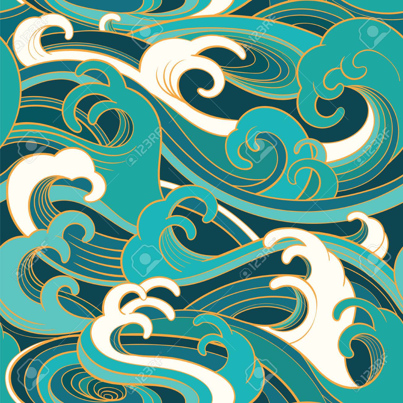 traditional oriental seamless pattern with ocean waves foam