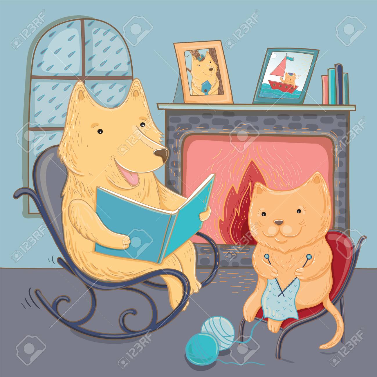 Illustration Vectorielle Mignon Chien Et Chat Histoire De Cosinus Dautomne Modèle Pour Le Design Graphique