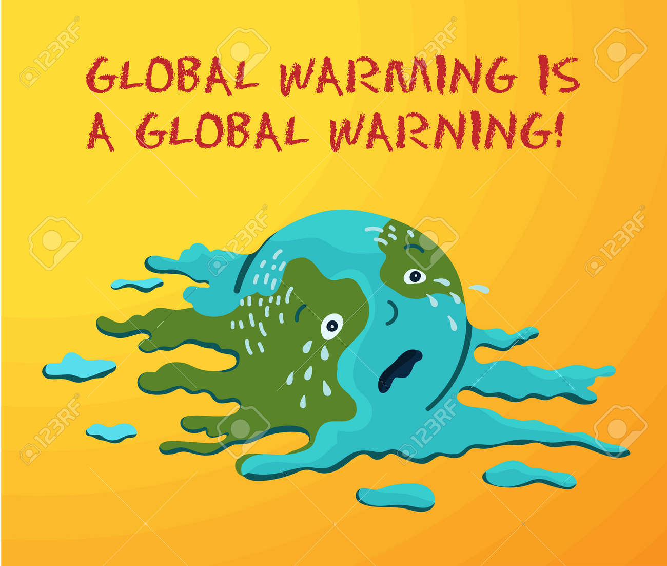 Ecological conceptual illustration of the planet Earth, which melts from the heat, a greenhouse effect. Global warming is a global warning. - 171670672 Ecological conceptual illustration of the planet Earth, which melts from the heat, a greenhouse effect. Global warming is a global warning. - 171670672