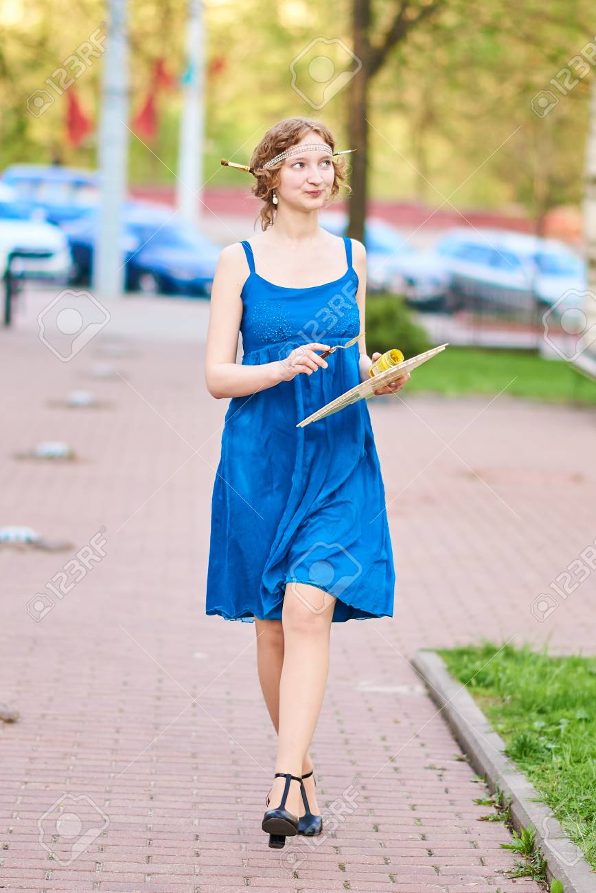 blue dress with tassels