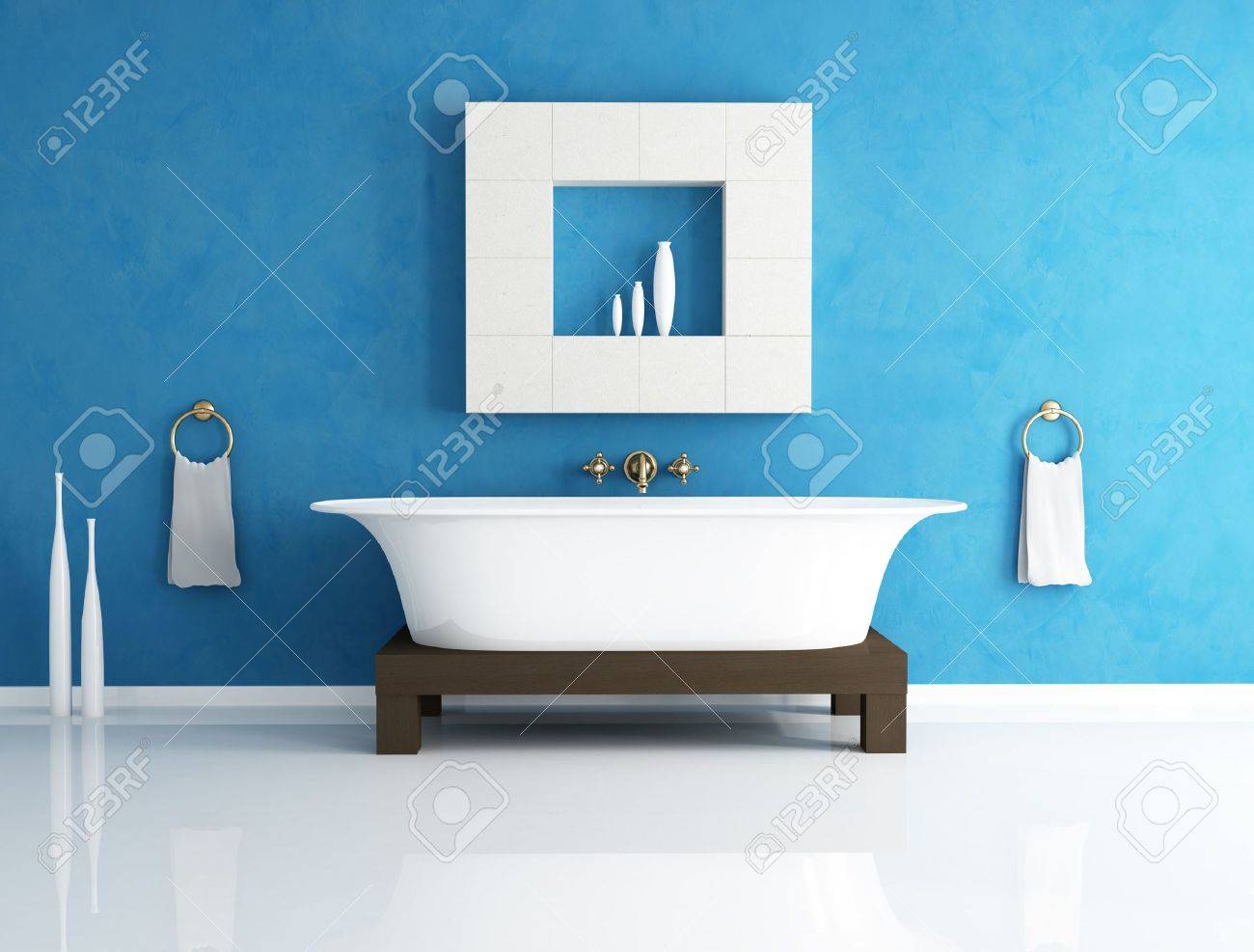 Design Blue Bathtub retro bathtub in a modern blue bathroom rendering stock photo 6261178