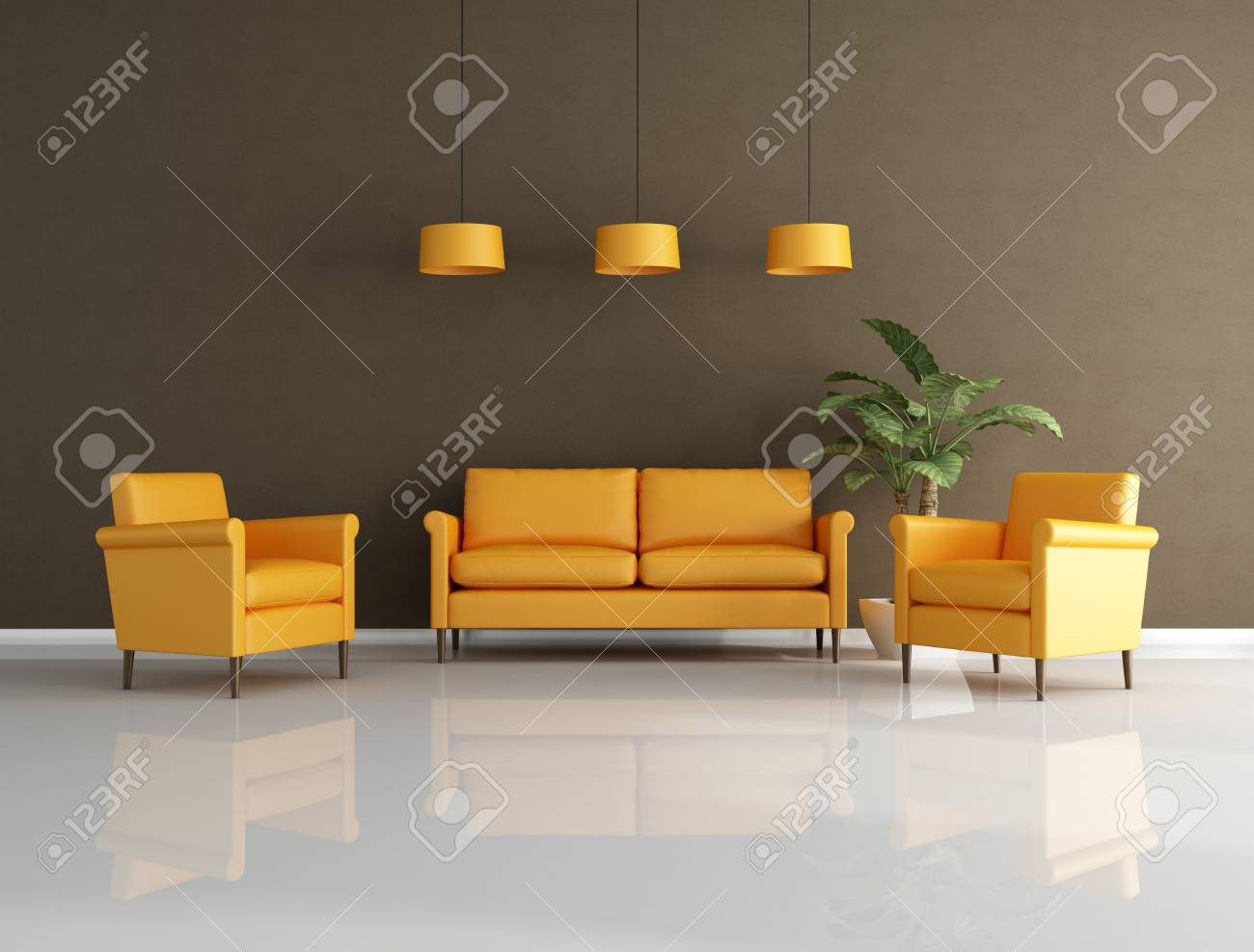 Orange Und Braun Zeitgenössischer Wohnzimmer - Rendering Lizenzfreie ... Orange Und Braun Zeitgenössischer Wohnzimmer - Rendering Lizenzfreie ...