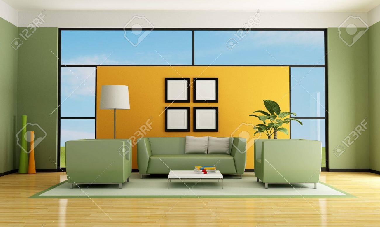 Grün Und Orange Wohnzimmer Mit Sofa Und Sessel - Rendering ... Grün Und Orange Wohnzimmer Mit Sofa Und Sessel - Rendering ...