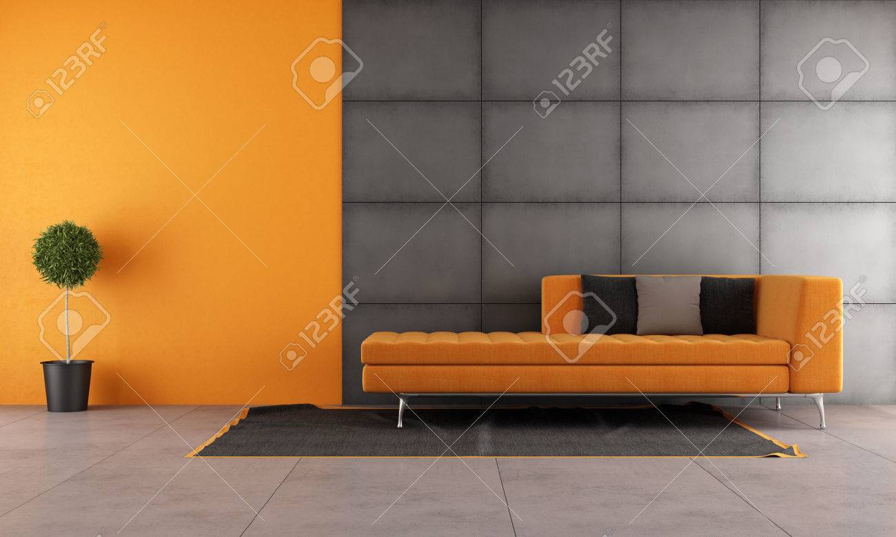 Schwarz Und Orange Wohnzimmer Mit Zeitgenössischen Sofa Lizenzfreie ... Schwarz Und Orange Wohnzimmer Mit Zeitgenössischen Sofa Lizenzfreie ...