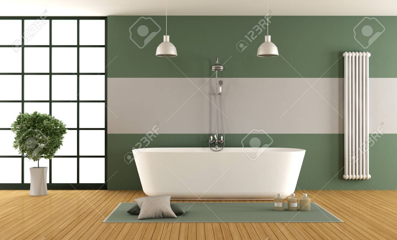 Cuarto De Baño Verde Y Gris Contemporáneo Con Bañera, Ducha Y ... Cuarto De Baño Verde Y Gris Contemporáneo Con Bañera, Ducha Y ...