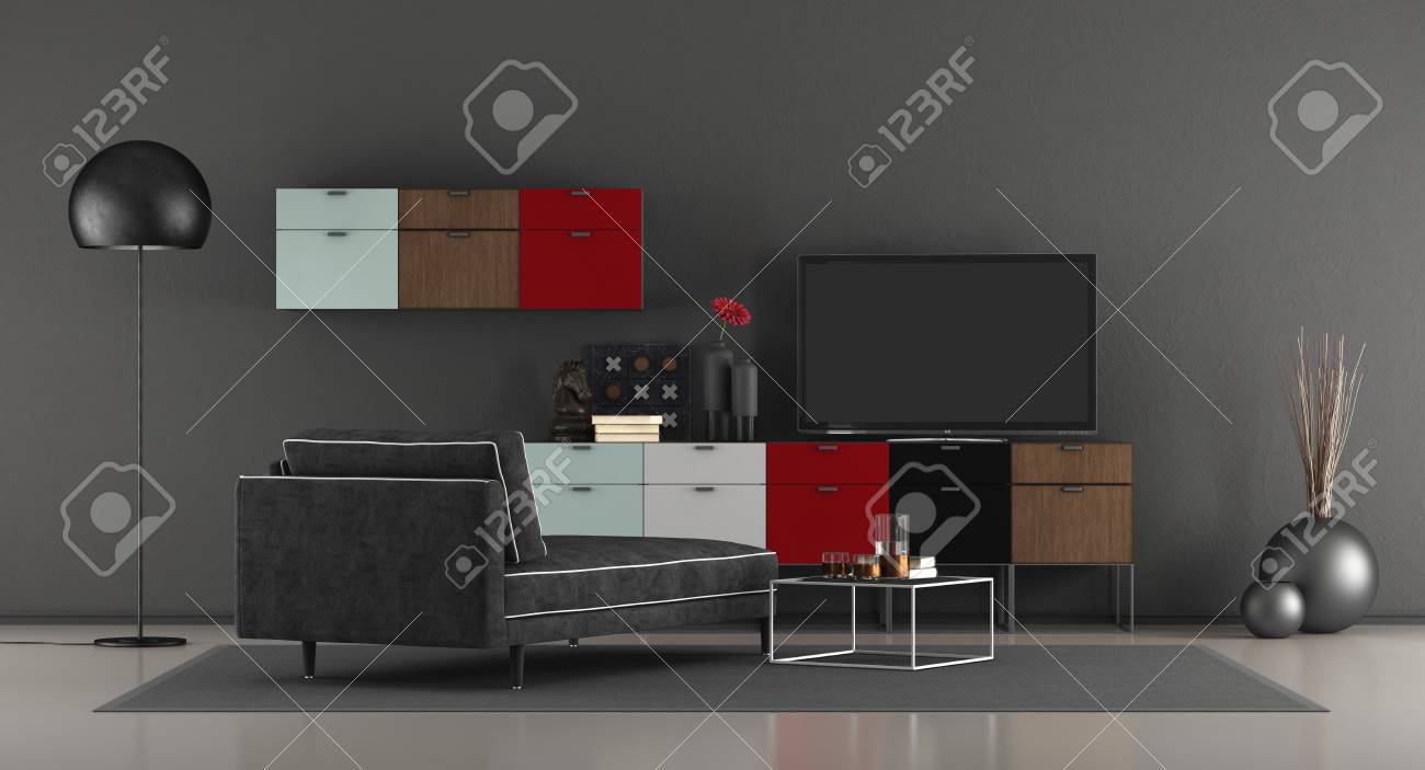 living room with black furniture elegant modern living room with black chaise lounge and tv on colorful sideboard 3d rendering stock living room with black chaise lounge and tv on colorful living room with black furniture elegant modern living room with black chaise lounge and tv on colorful sideboard 3d rendering stock living room with black chaise lounge and tv on colorful