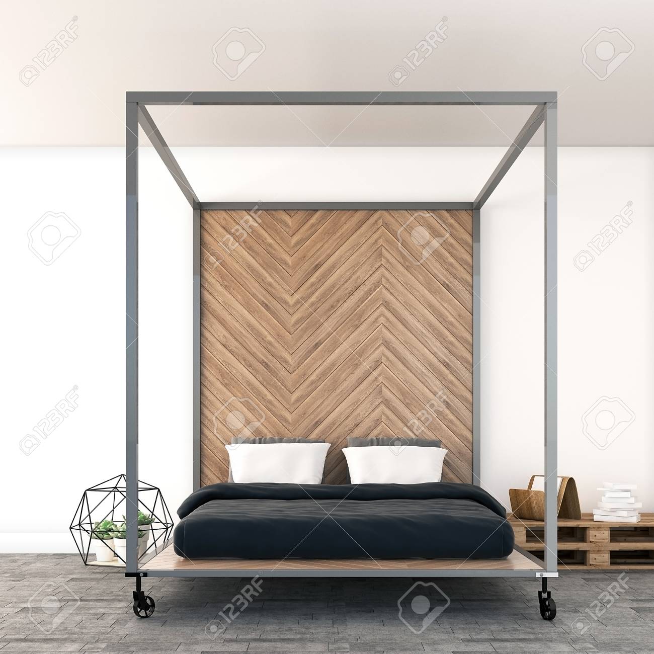 Minimal Industriële Slaapkamer, 3D-rendering Royalty-Vrije Foto ... Minimal Industriële Slaapkamer, 3D-rendering Royalty-Vrije Foto ...