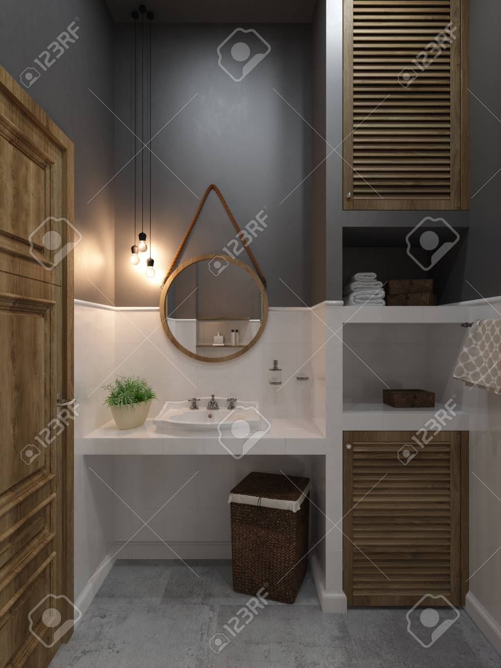 Badezimmer Modernen Stil. Compromising Mit Holz Und Beton, Perfekt ... Badezimmer Modernen Stil. Compromising Mit Holz Und Beton, Perfekt ...
