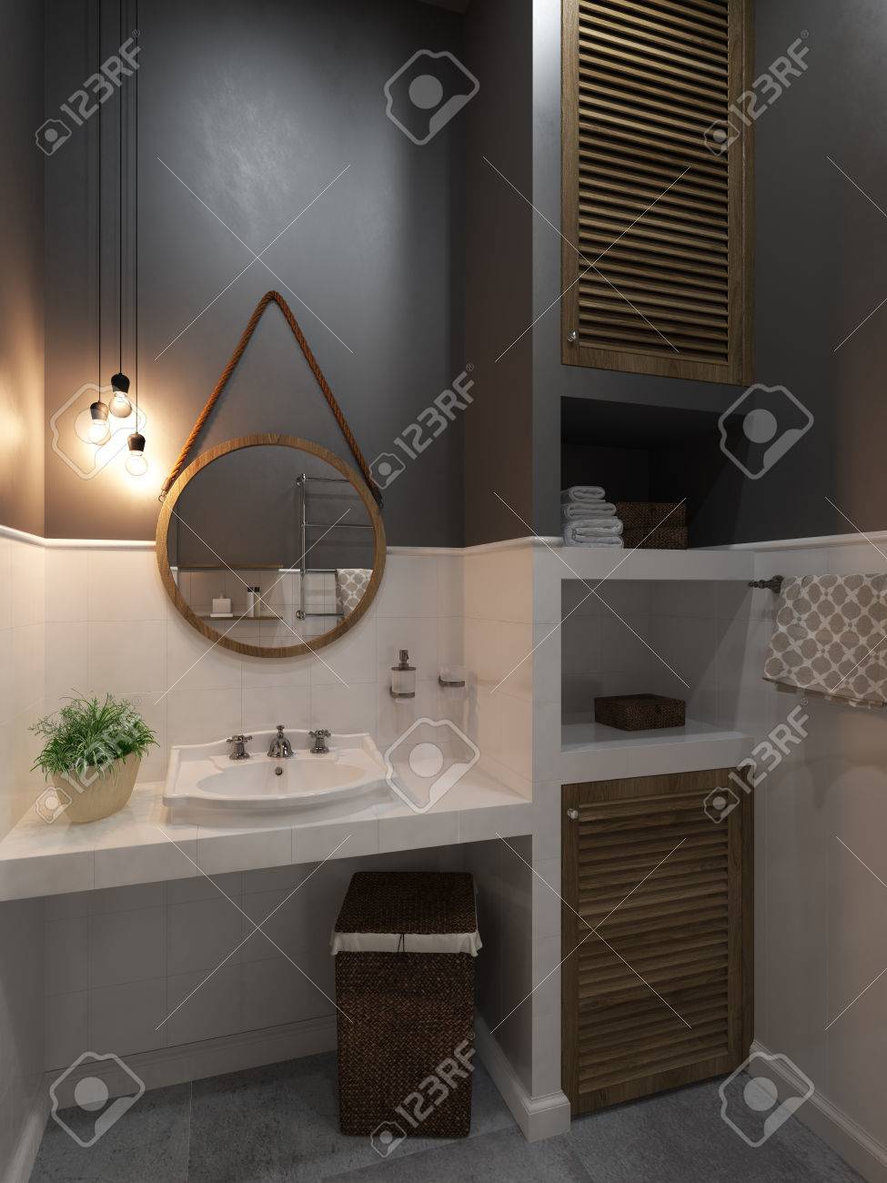 Badezimmer Modernen Stil. Compromising Mit Holz Und Beton, Perfekt ... Badezimmer Modernen Stil. Compromising Mit Holz Und Beton, Perfekt ...