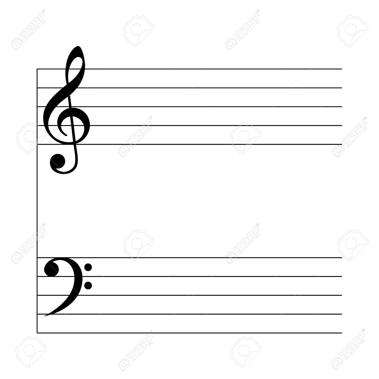 blank music staff treble clef and bass clef isolated sign on base cleft