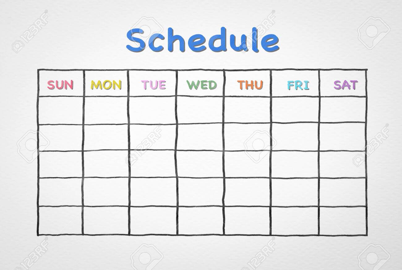 freehand pen doodle sketch drawing of blank monthly grid timetable blank schedule