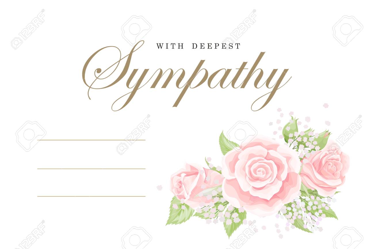 Condolences Sympathy Card Floral Cream Pink Rose Bouquet With In Sympathy Card Template