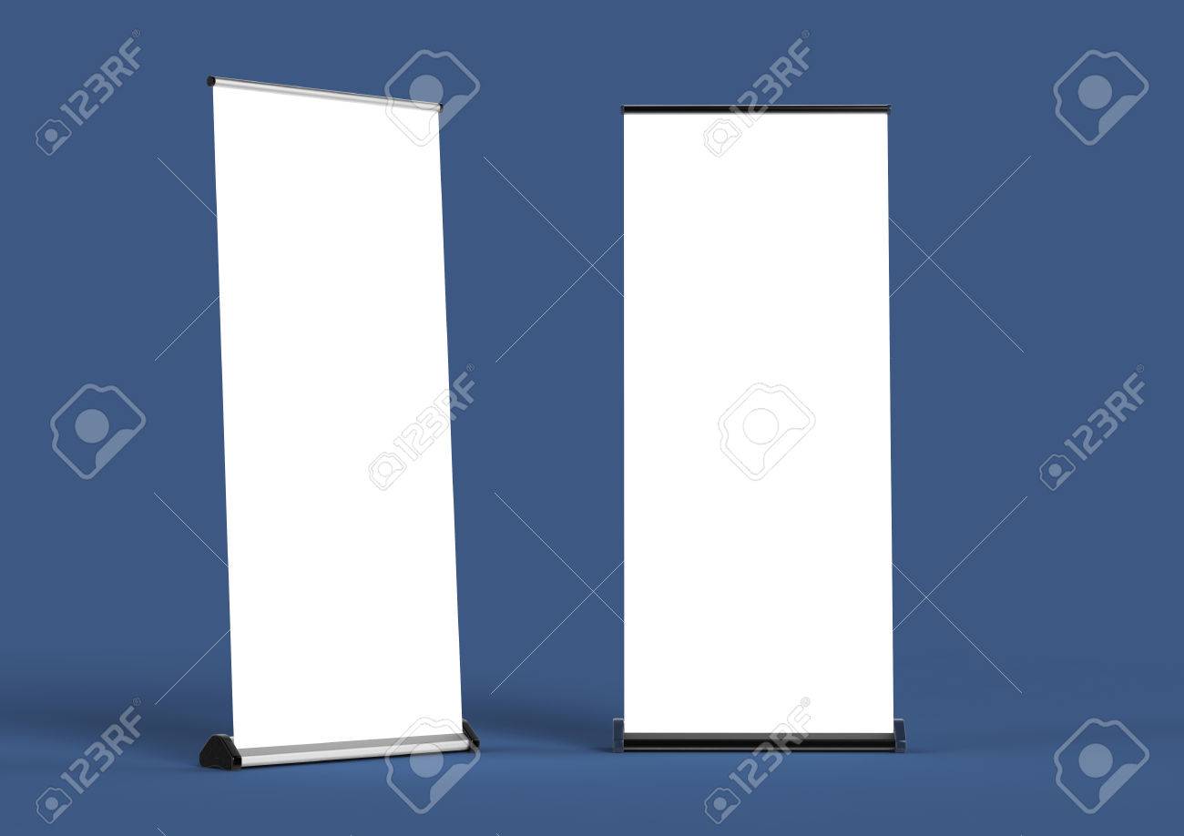 blank roll up banners template 3d rendering isolated on color