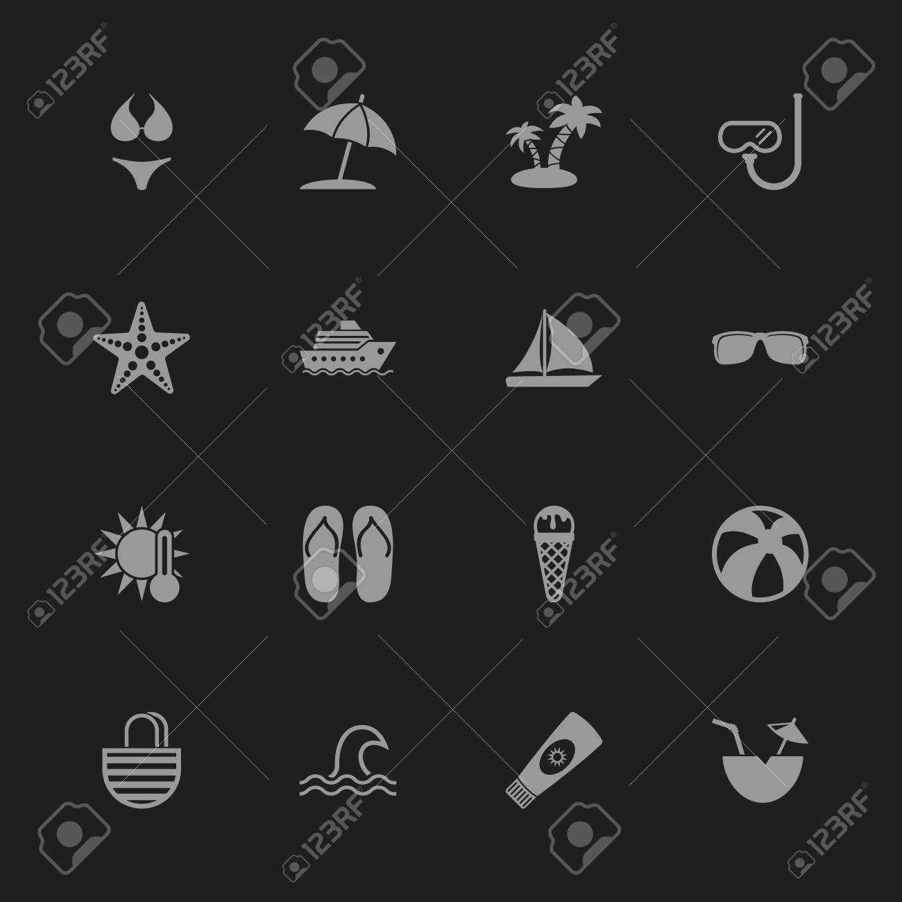 海の旅のアイコン 黒の背景にグレーのシンボル シンプルなイラスト フラットベクトルアイコン のイラスト素材 ベクタ Image