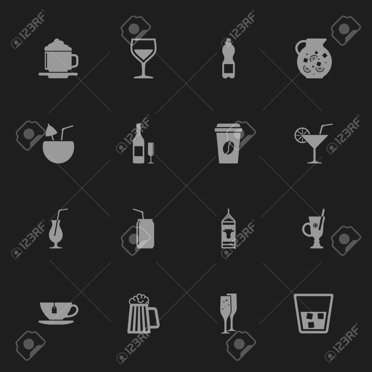 ドリンクアイコン 黒の背景に灰色のシンボル 簡単なイラスト フラット ベクトル アイコン のイラスト素材 ベクタ Image ドリンクアイコン 黒の背景に灰色のシンボル 簡単なイラスト フラット ベクトル アイコン のイラスト素材 ベクタ Image
