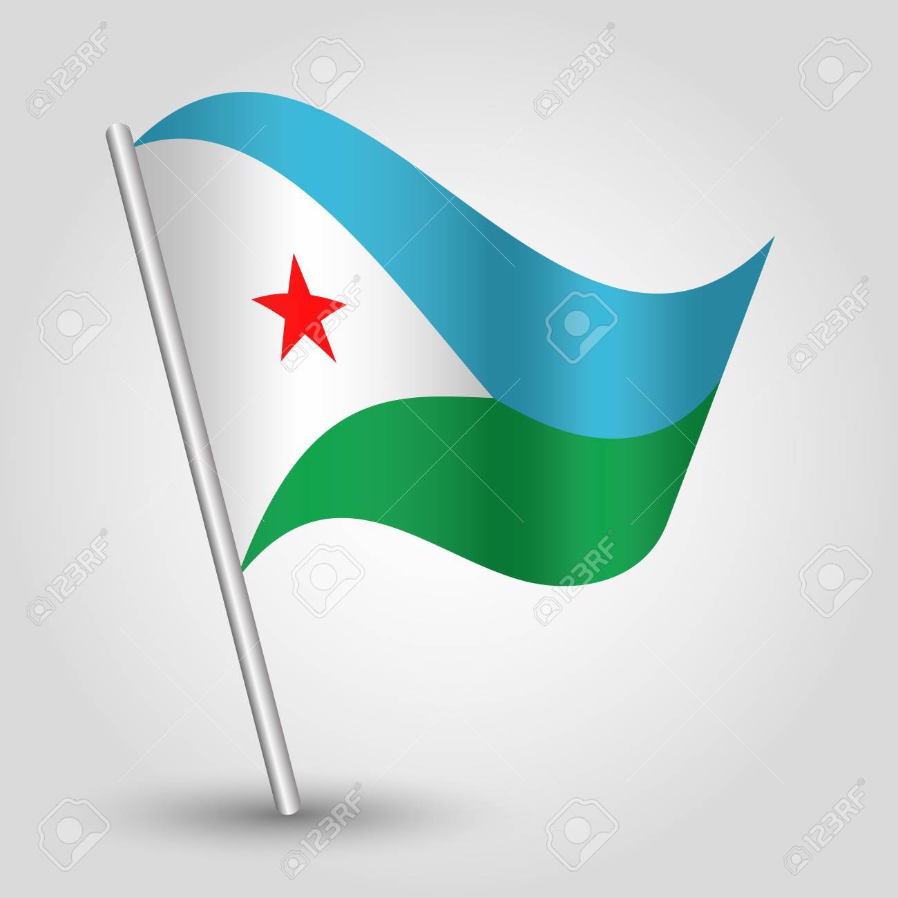vector waving simple triangle djiboutian flag on slanted silver