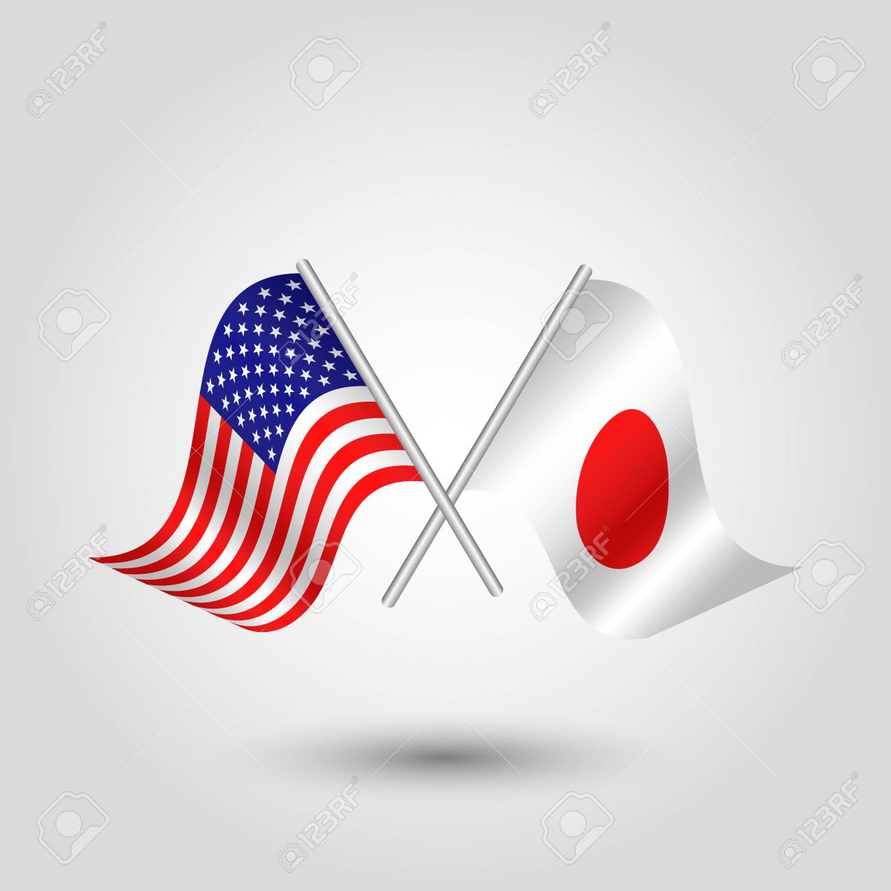 銀の棒の 2 つの交差アメリカと日本語フラグをベクトル アメリカ合衆国と日本のシンボルします のイラスト素材 ベクタ Image