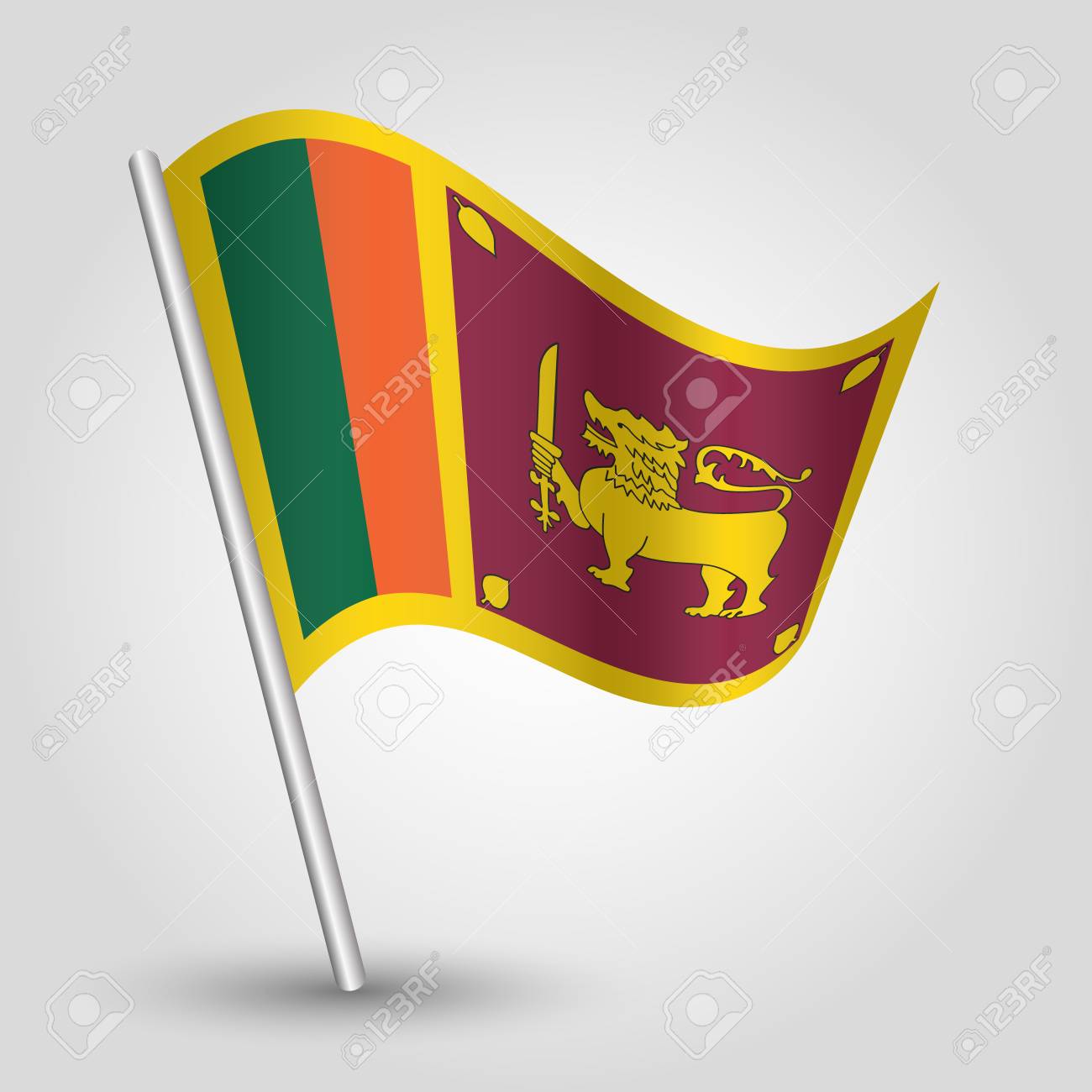 Vector Waving Simple Triangle Sri Lankan Flag On Slanted Silver