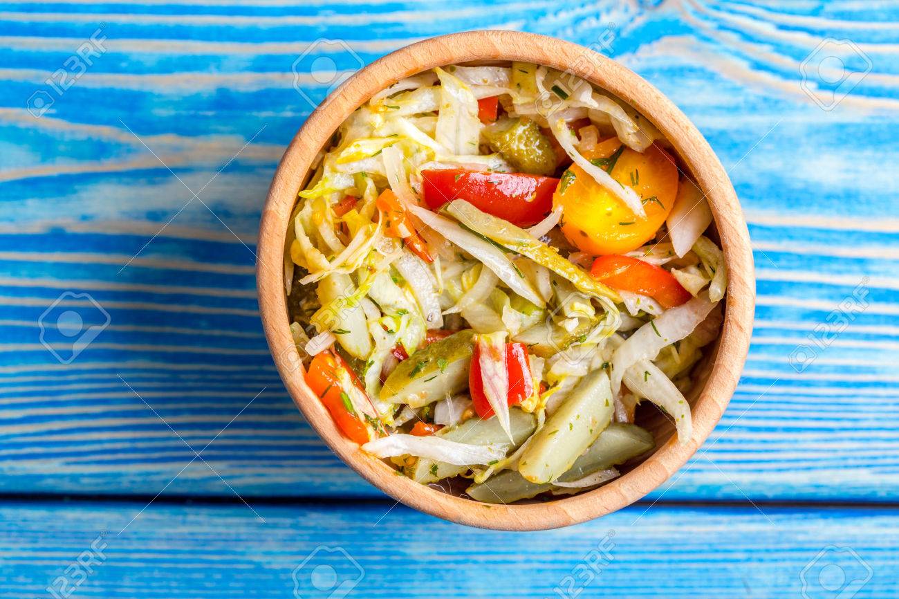 Homemade Mixed Vegetable Winter Pickles Salad Blue Wooden Background Stock Photo Picture And Royalty Free Image Image 80572849