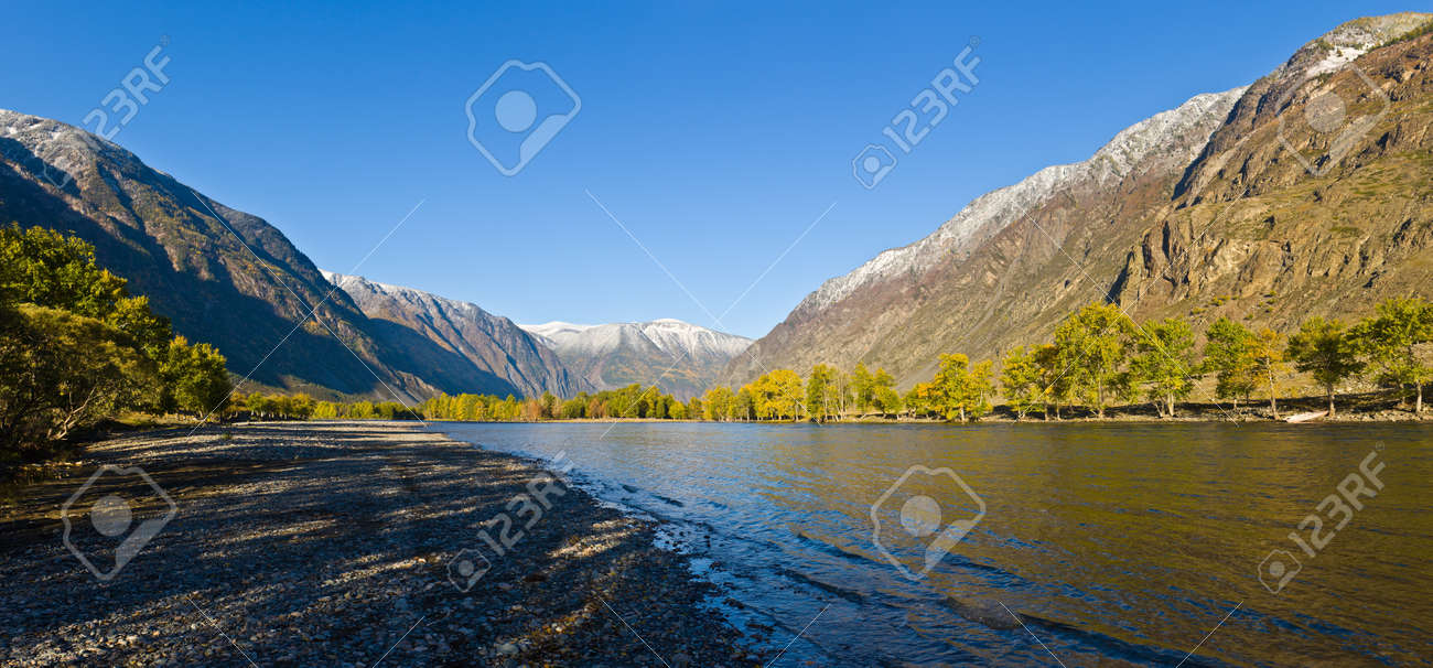 The mountain river Chulyshman on Altai, a panorama - 8566269 The mountain river Chulyshman on Altai, a panorama - 8566269