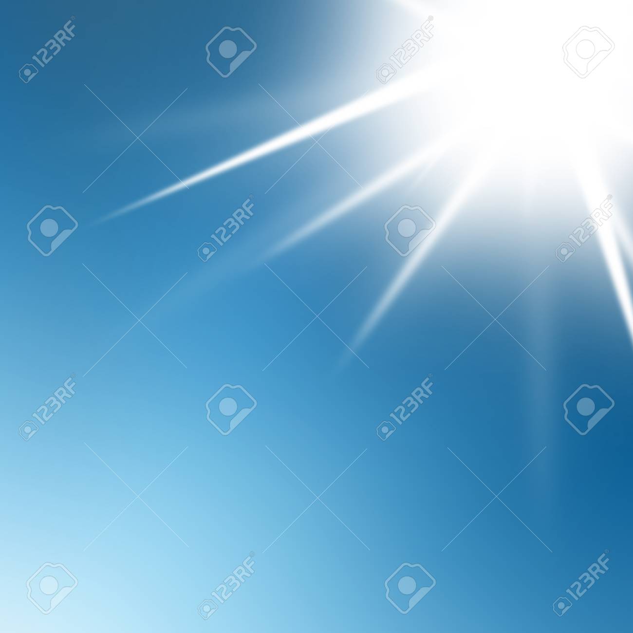 澄んだ青い空で抽象的な輝く夏の太陽 の写真素材 画像素材 Image