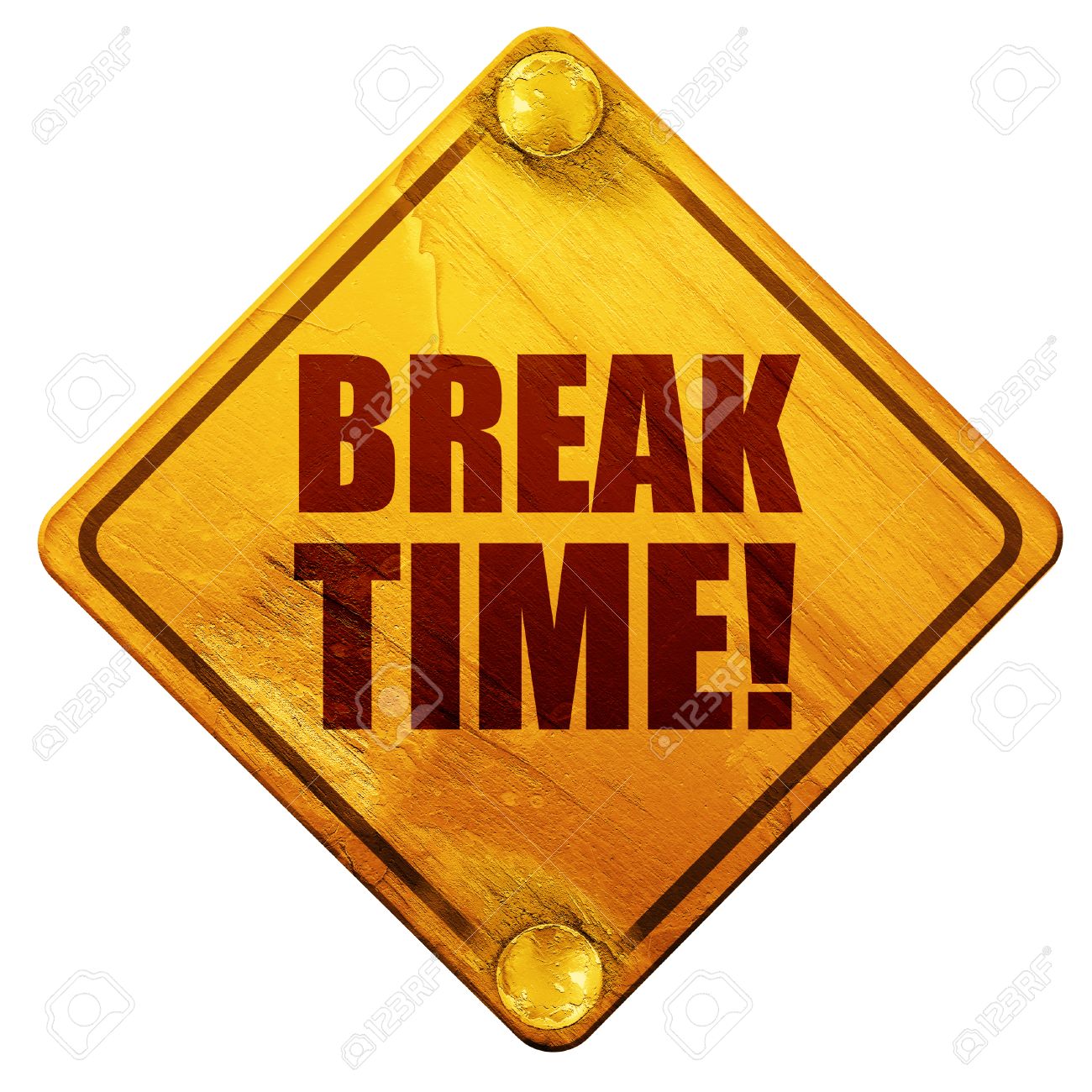 Break Time 3D Rendering Yellow Road Sign On A White Background Stock Photo Break Time 3D Rendering Yellow Road Sign On A White Background Stock Photo