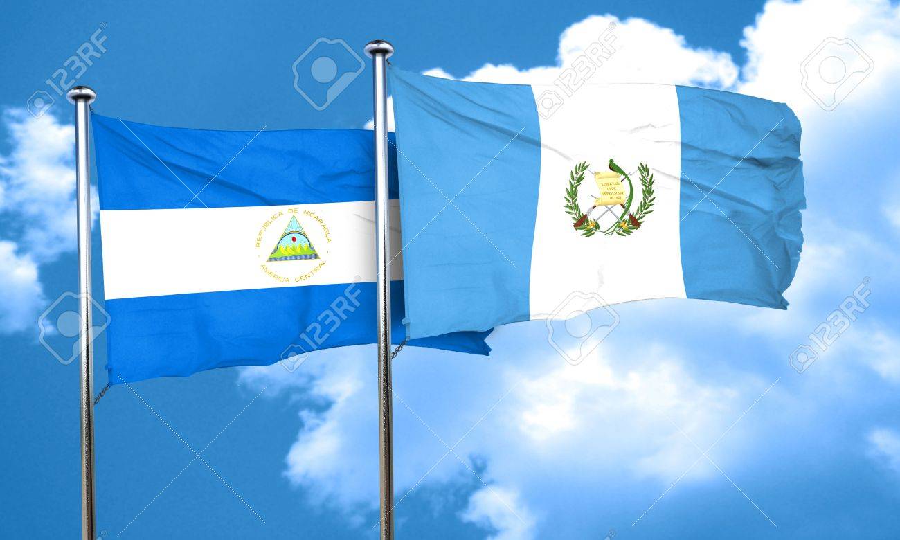 nicaragua flag with guatemala flag 3d rendering stock photo