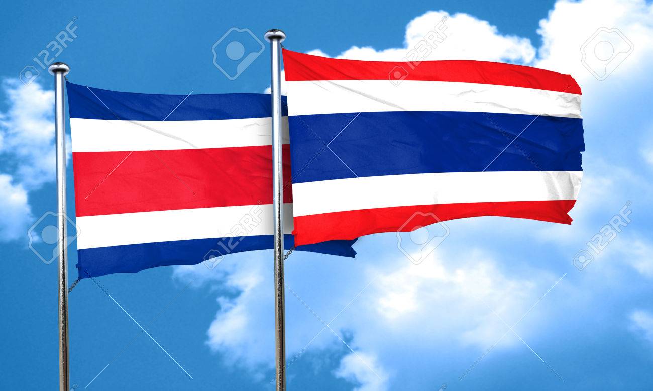 costa rica flag with thailand flag 3d rendering stock photo