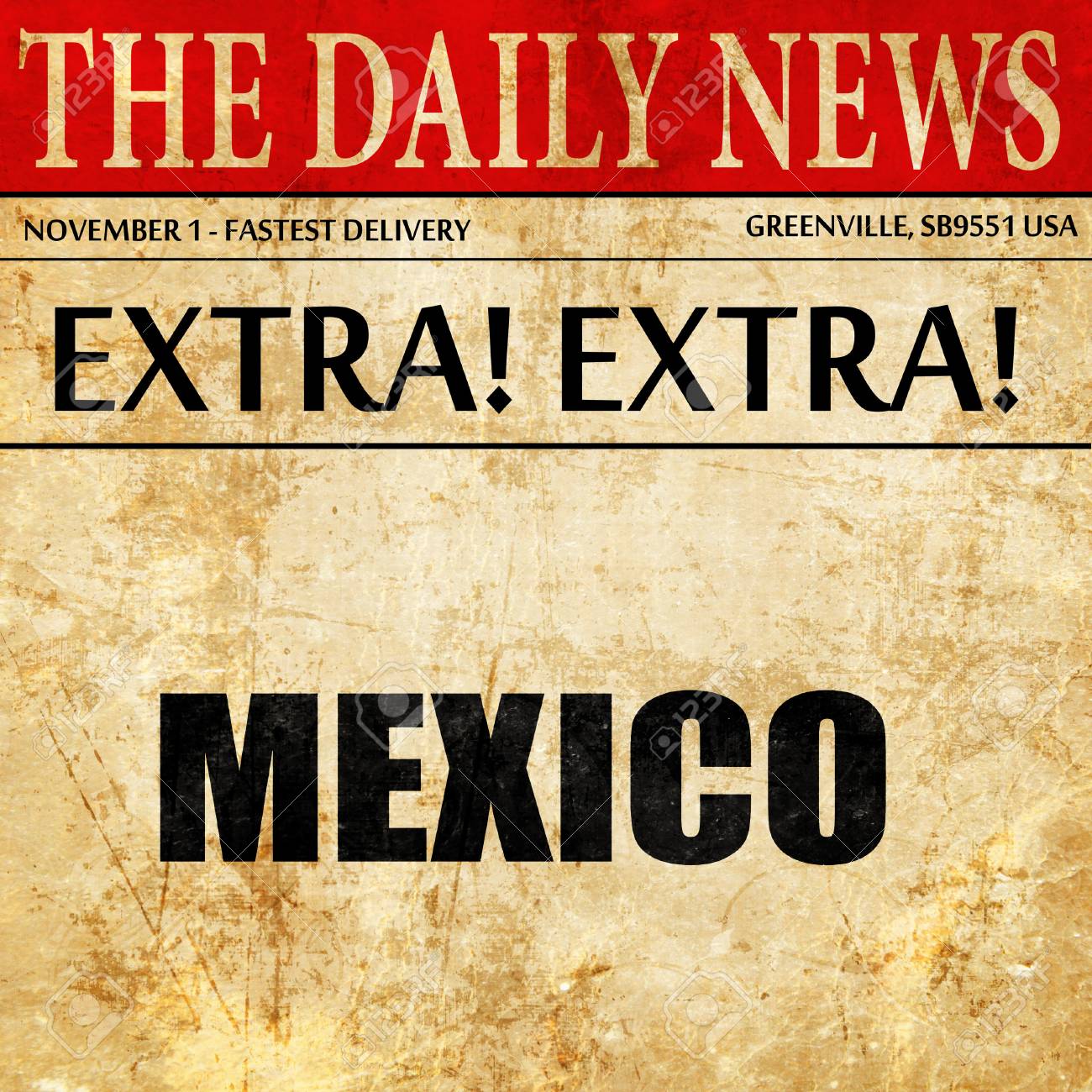 いくつかのソフトでメキシコ カードからのご挨拶 新聞記事テキストを強調表示します の写真素材 画像素材 Image